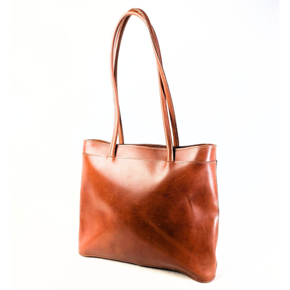Vintage Vegan Leather Tote Bag with Top Zip